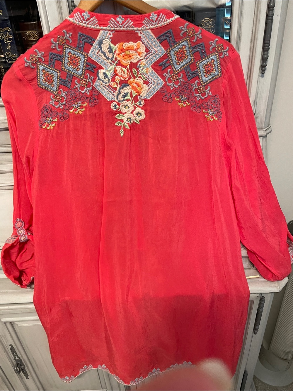 Johnny Was Coral Red Floral Embroidered Tunic - Picture 3 of 3